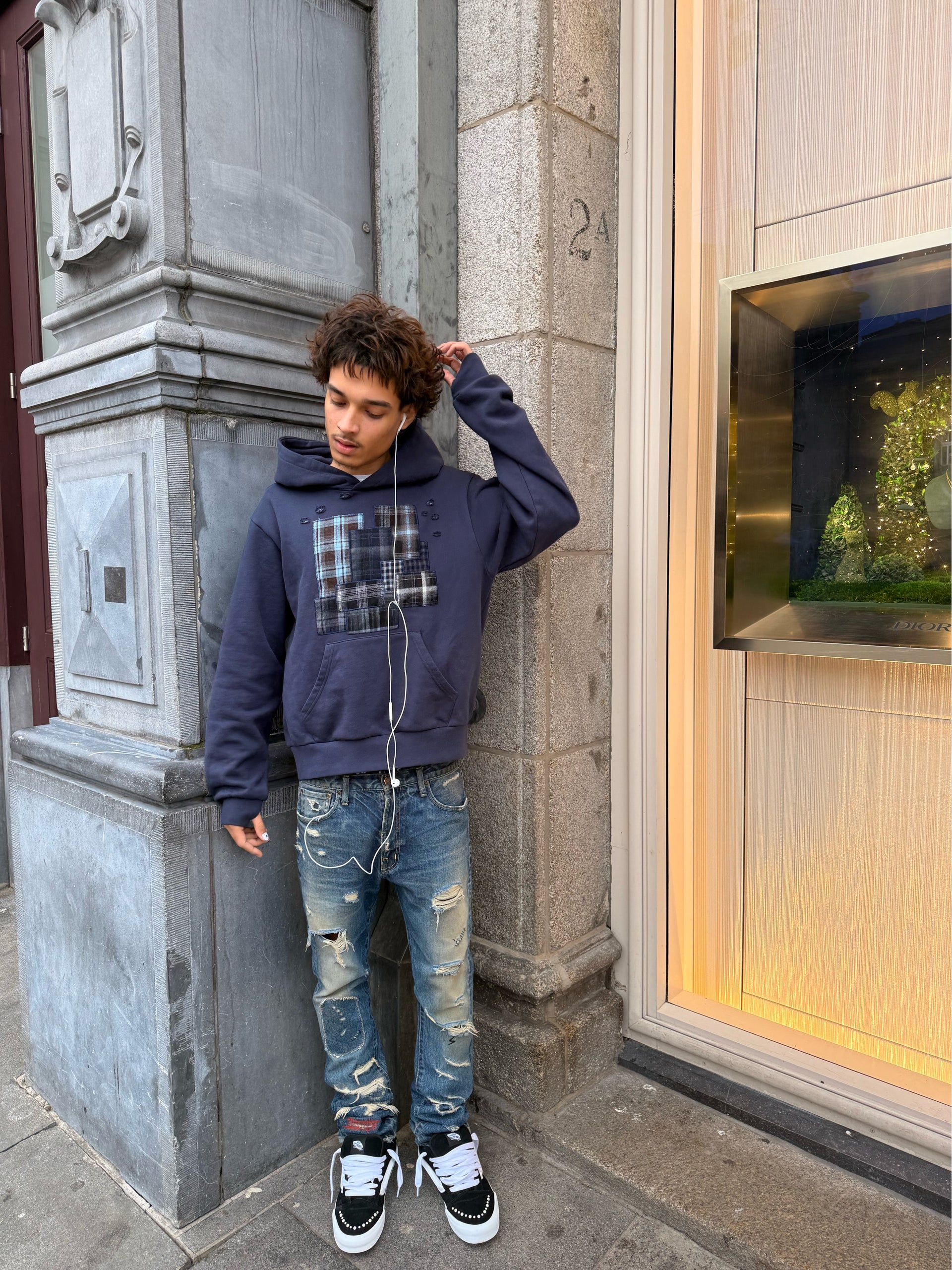 “shades” patchwork hoodie